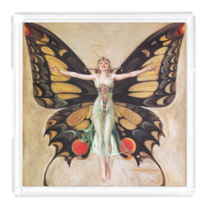 The Flapper Girl's Metamorphosis to Butterfly 1922 Acrylic Tray
