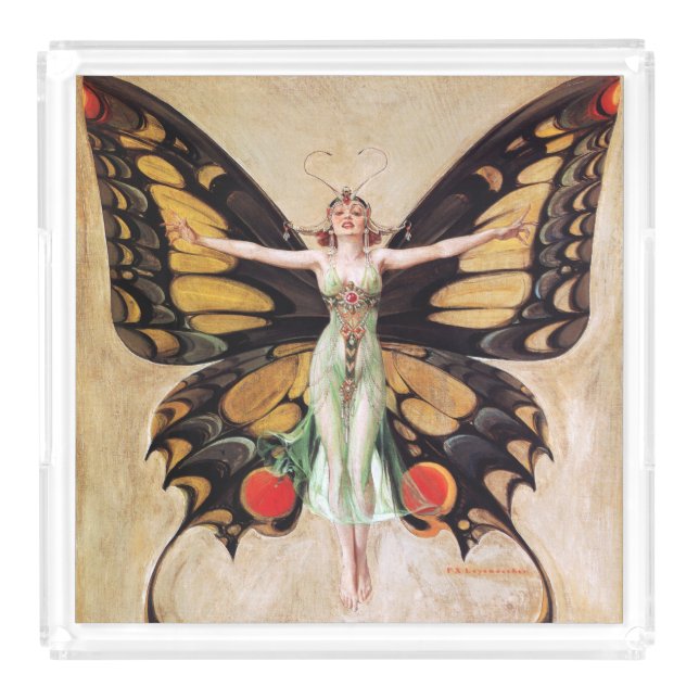 The Flapper Girl's Metamorphosis to Butterfly 1922 Acrylic Tray (Large)