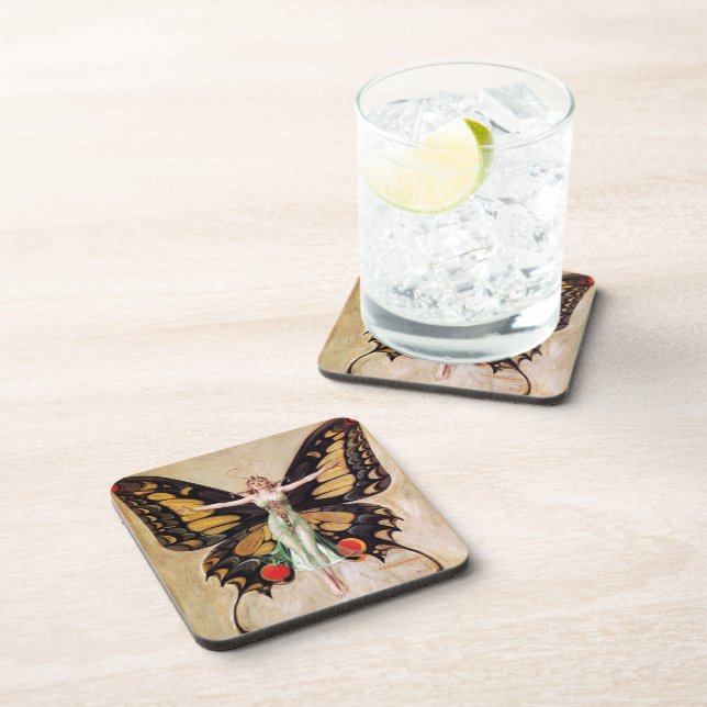 The Flapper Girl's Metamorphosis to Butterfly 1922 Beverage Coaster (Right Side)