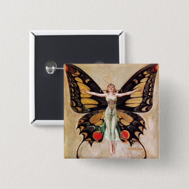 The Flapper Girl's Metamorphosis to Butterfly 1922 Button (Front & Back)