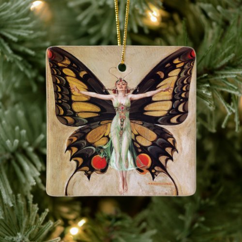 The Flapper Girl's Metamorphosis to Butterfly 1922 Ceramic Ornament