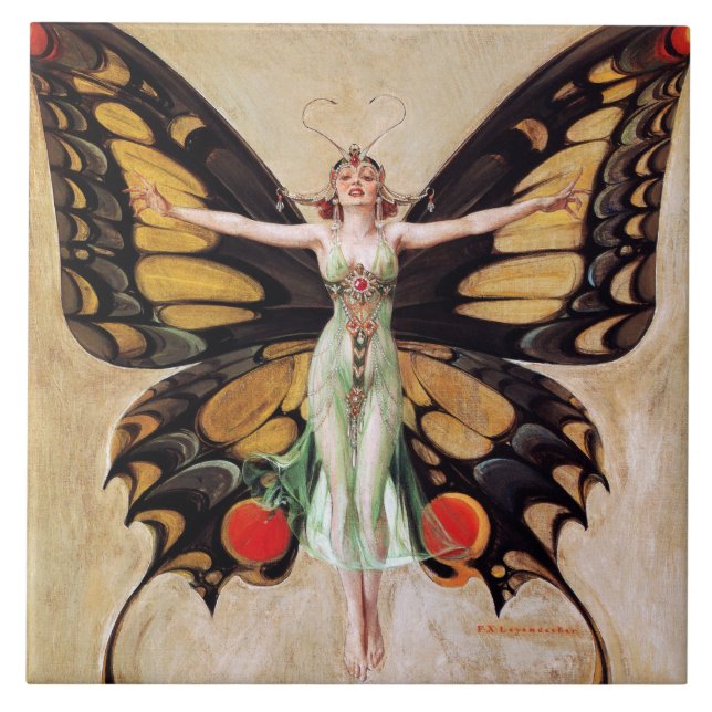 The Flapper Girl's Metamorphosis to Butterfly 1922 Ceramic Tile (Front)