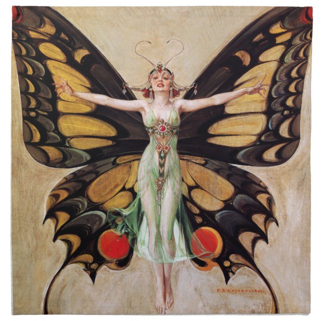 The Flapper Girl's Metamorphosis to Butterfly 1922 Cloth Napkin (Front)