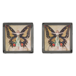 The Flapper Girl's Metamorphosis to Butterfly 1922 Cufflinks