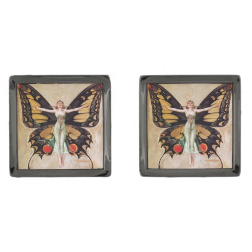 The Flapper Girls Metamorphosis to Butterfly 1922 Cufflinks