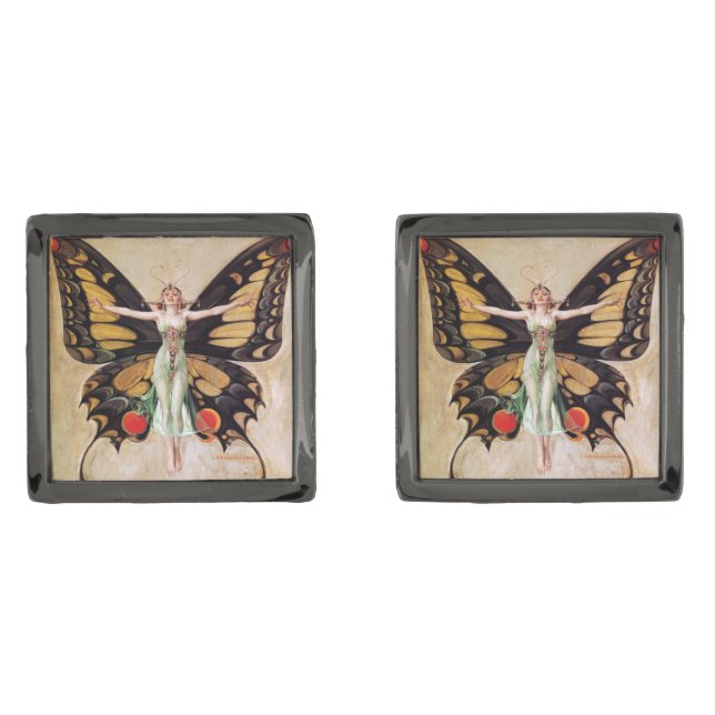 The Flapper Girl's Metamorphosis to Butterfly 1922 Cufflinks (Front)