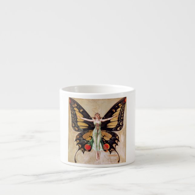 The Flapper Girl's Metamorphosis to Butterfly 1922 Espresso Cup (Front)