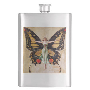 The Flapper Girl's Metamorphosis to Butterfly 1922 Flask