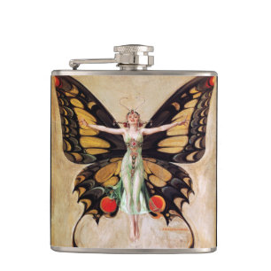 The Flapper Girl's Metamorphosis to Butterfly 1922 Flask