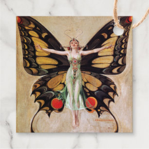 The Flapper Girl's Metamorphosis to Butterfly 1922 Foil Favor Tags