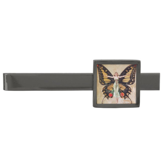 The Flapper Girl's Metamorphosis to Butterfly 1922 Gunmetal Finish Tie Bar (Front)