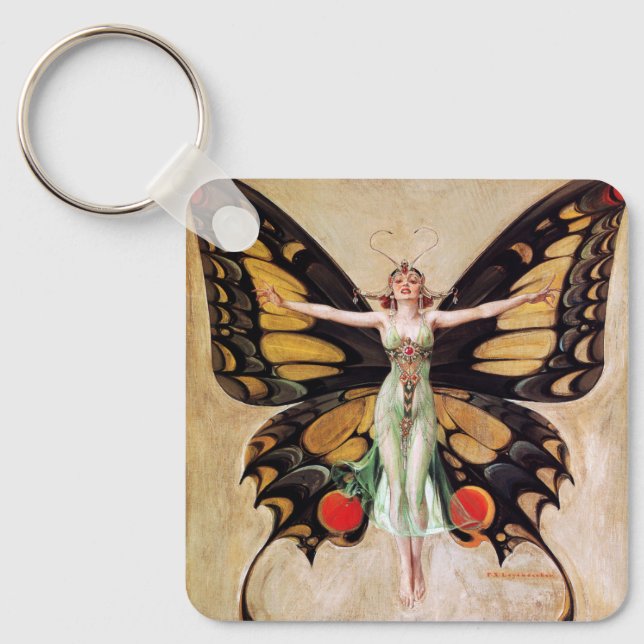 The Flapper Girl's Metamorphosis to Butterfly 1922 Keychain (Front)