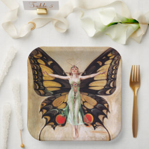 The Flapper Girl's Metamorphosis to Butterfly 1922 Paper Plates