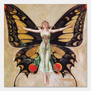 The Flapper Girl's Metamorphosis to Butterfly 1922 Sign