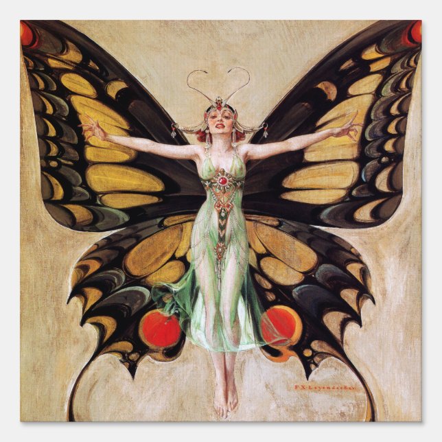 The Flapper Girl's Metamorphosis to Butterfly 1922 Sign (Front)