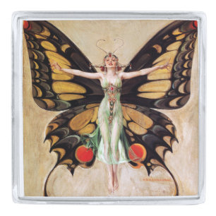 The Flapper Girl's Metamorphosis to Butterfly 1922 Silver Finish Lapel Pin