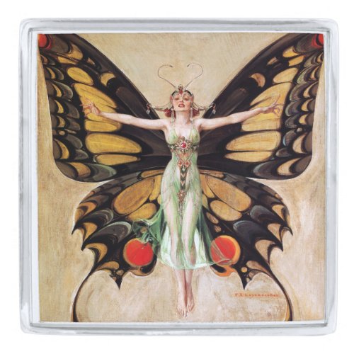The Flapper Girls Metamorphosis to Butterfly 1922 Silver Finish Lapel Pin
