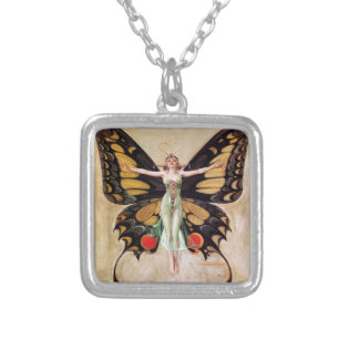 The Flapper Girl's Metamorphosis to Butterfly 1922 Silver Plated Necklace