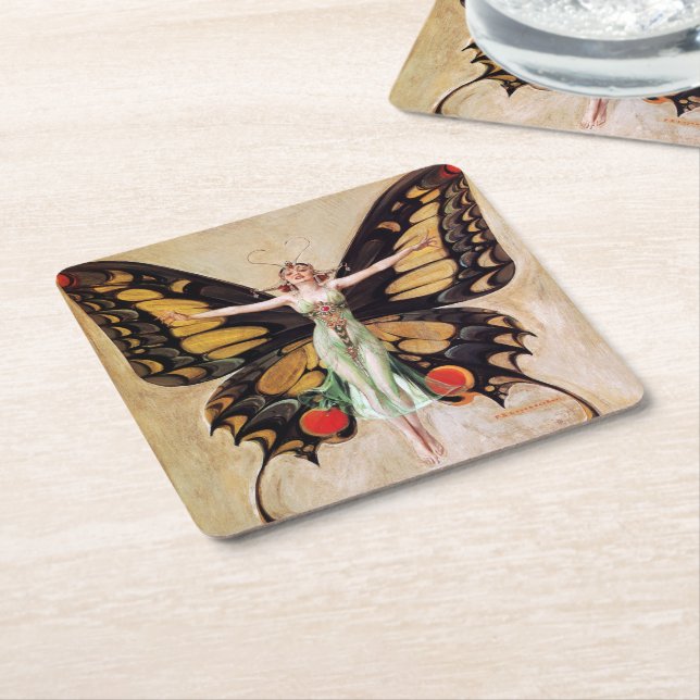 The Flapper Girl's Metamorphosis to Butterfly 1922 Square Paper Coaster (Angled)