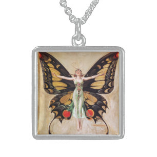 The Flapper Girl's Metamorphosis to Butterfly 1922 Sterling Silver Necklace