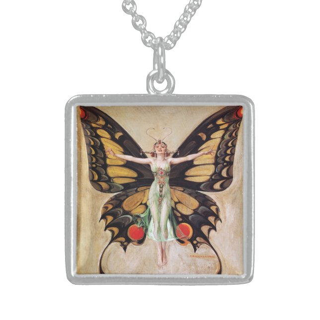 The Flapper Girl's Metamorphosis to Butterfly 1922 Sterling Silver Necklace (Front)