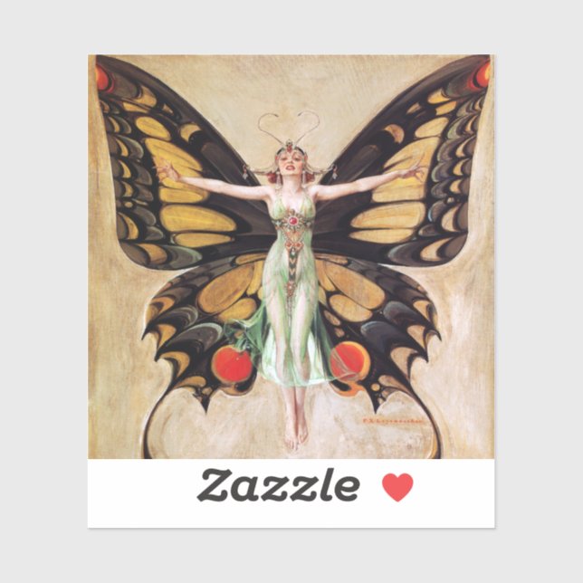 The Flapper Girl's Metamorphosis to Butterfly 1922 Sticker (Sheet)