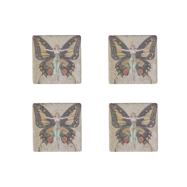 The Flapper Girl's Metamorphosis to Butterfly 1922 Stone Magnet (Front)