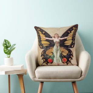 The Flapper Girl's Metamorphosis to Butterfly 1922 Throw Pillow
