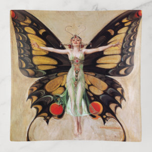 The Flapper Girl's Metamorphosis to Butterfly 1922 Trinket Tray