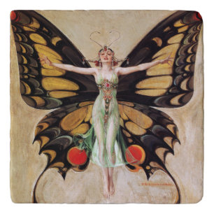 The Flapper Girl's Metamorphosis to Butterfly 1922 Trivet
