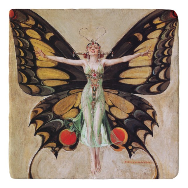 The Flapper Girl's Metamorphosis to Butterfly 1922 Trivet (Front)