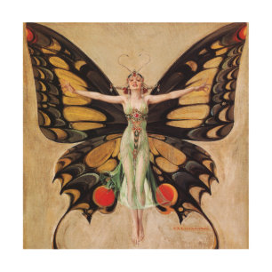 The Flapper Girl's Metamorphosis to Butterfly 1922 Wood Wall Art