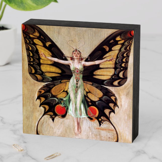The Flapper Girl's Metamorphosis to Butterfly 1922 Wooden Box Sign (In Situ Horizontal)