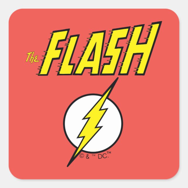 The Flash Name & Lightning Bolt Logo Square Sticker (Front)
