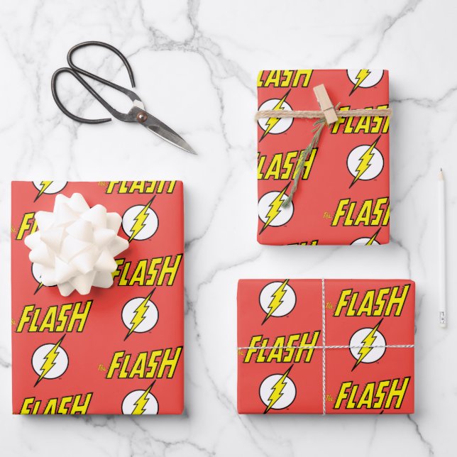 The Flash Name & Lightning Bolt Logo Wrapping Paper Sheets (Front)