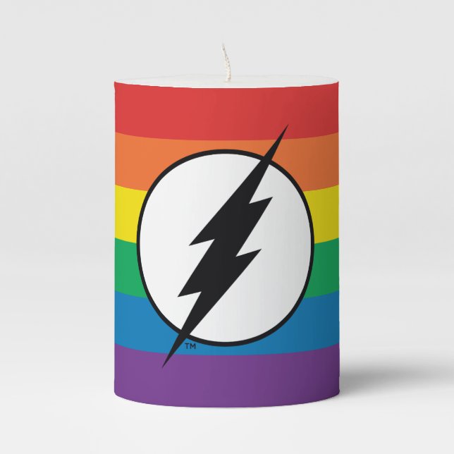 The Flash Rainbow Logo Pillar Candle (Front)
