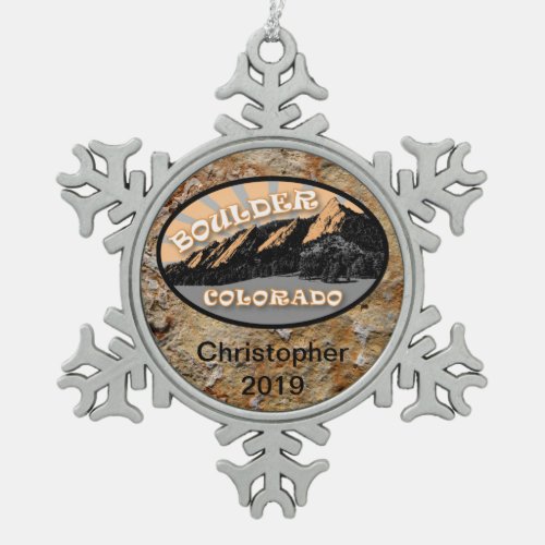 The Flatirons Chautauqua Park Boulder Colorado Snowflake Pewter Christmas Ornament