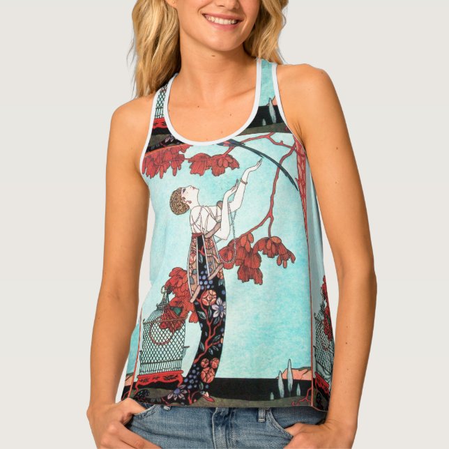 THE FLIGHTY BIRD ,ART DECO BEAUTY FASHION  TANK TOP (Front)