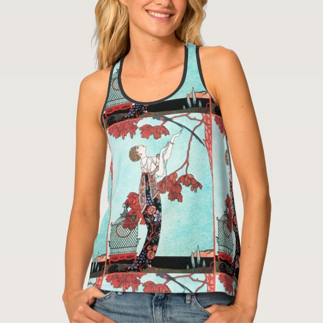 THE FLIGHTY BIRD ,ART DECO BEAUTY FASHION  TANK TOP (Front)