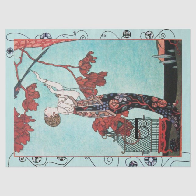 THE FLIGHTY BIRD ,BEAUTY FASHION DESIGNER Red Teal Tissue Paper (Front)