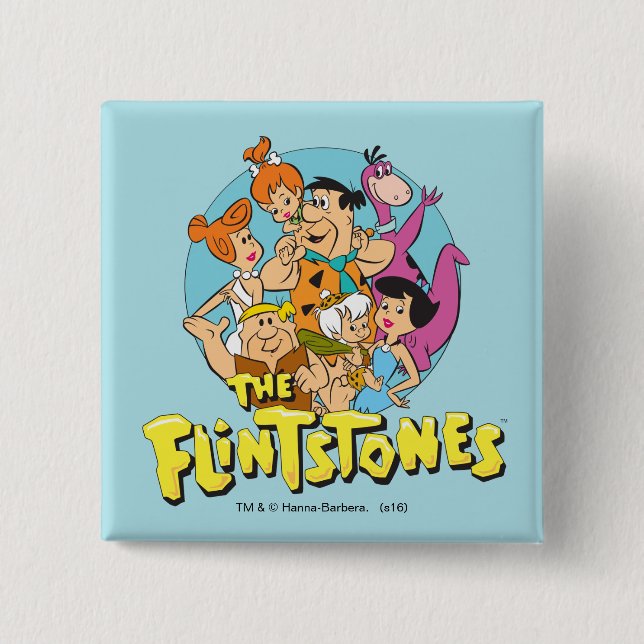 The Flintstones and Rubbles Family Graphic Pinback Button (Front)