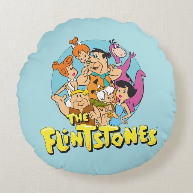 The Flintstones and Rubbles Family Graphic Round Pillow (Front)