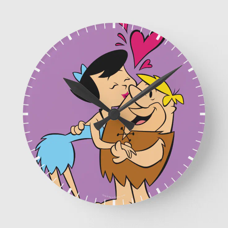 The Flintstones Betty Kissing Barney Round Clock Zazzle