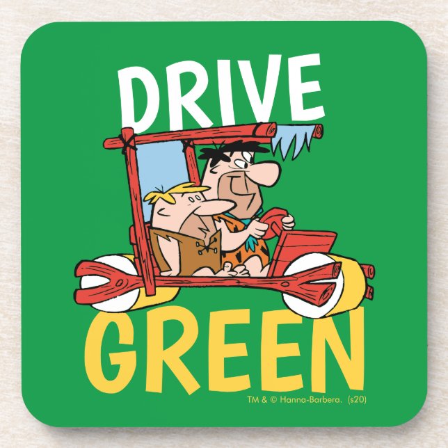 The Flintstones | Fred & Barney - Drive Green Beverage Coaster (Front)