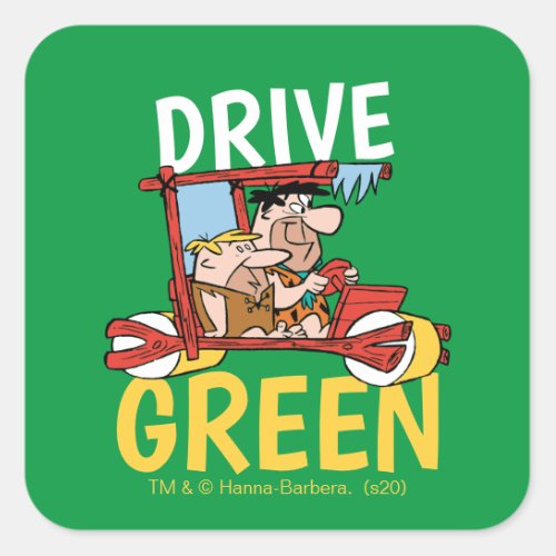 The Flintstones  Fred  Barney _ Drive Green Square Sticker