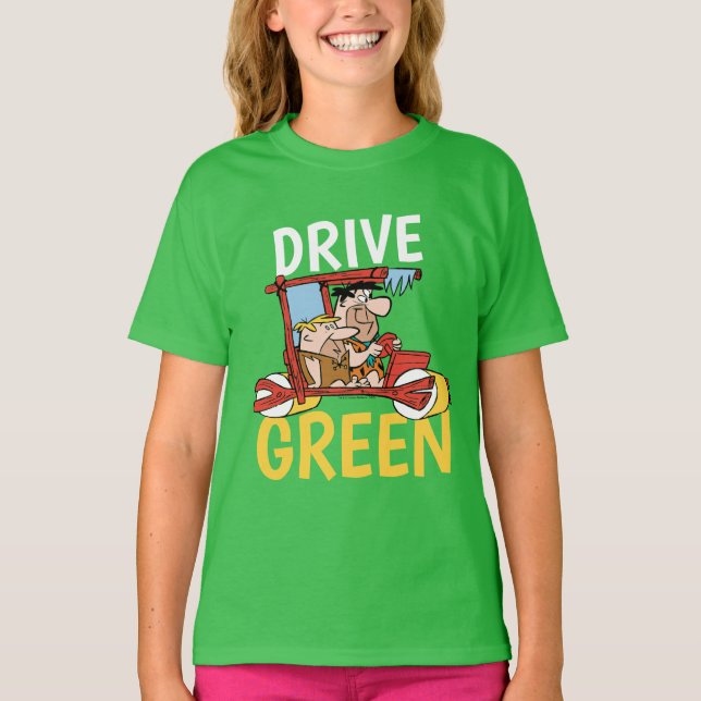 The Flintstones | Fred & Barney - Drive Green T-Shirt (Front)