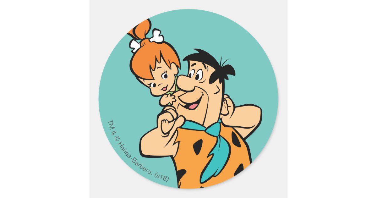 The Flintstones Fred And Pebbles Flintstone Classic Round Sticker 3472