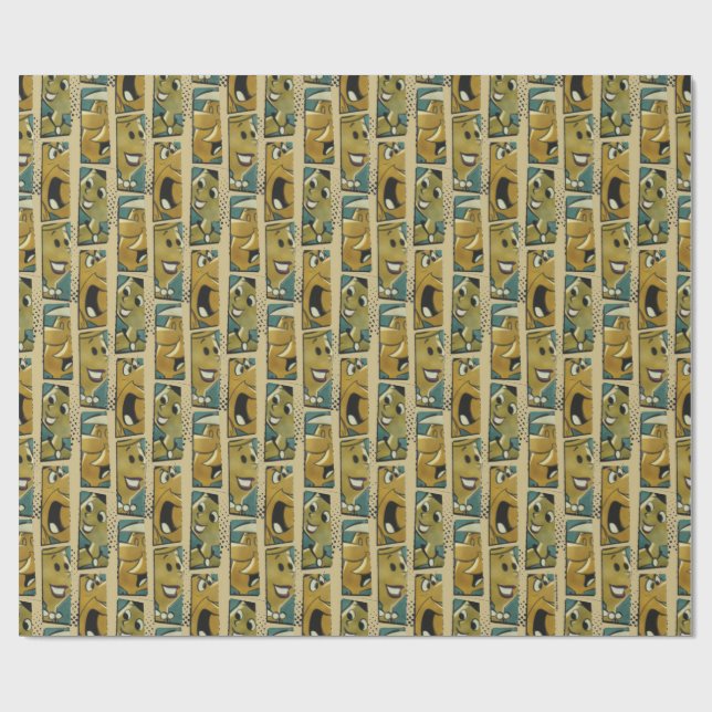 The Flintstones | Retro Comic Character Panels Wrapping Paper (Flat)