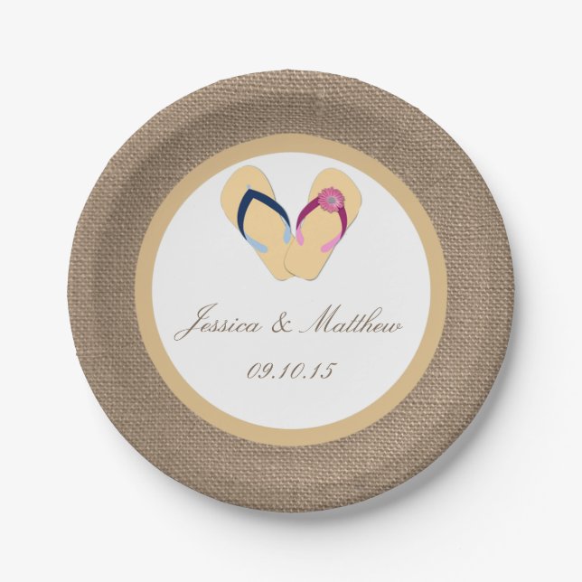 The Flip-Flop Sand Beach Burlap Wedding Collection Paper Plates (Front)