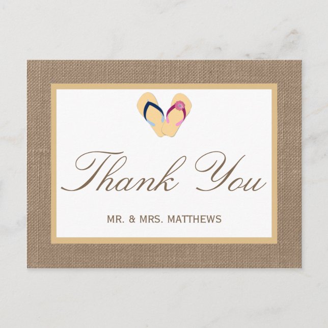 The Flip-Flop Sand Beach Burlap Wedding Collection Postcard (Front)